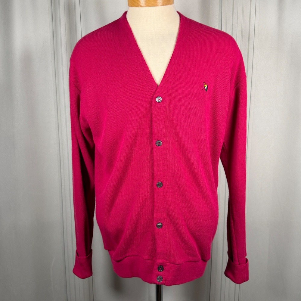 VTG Arnold Palmer Hot Pink Golf Cardigan Made in USA - XL - Umbrella Logo